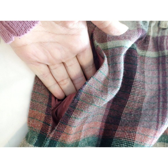 Prestige of Boston Skirt Womens Sz 12 Biege Maxi A-Line Wool Midi VTG 60s Plaid - Picture 10 of 12